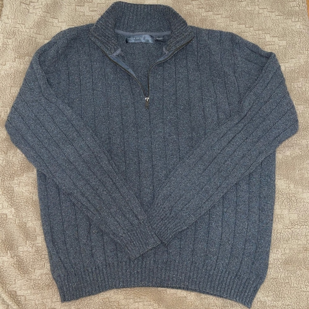 Oscar De La Renta Gray 1/4 Zip Sweater Pullover